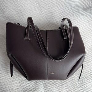Polene Dark Brown Leather Tote Bag mini